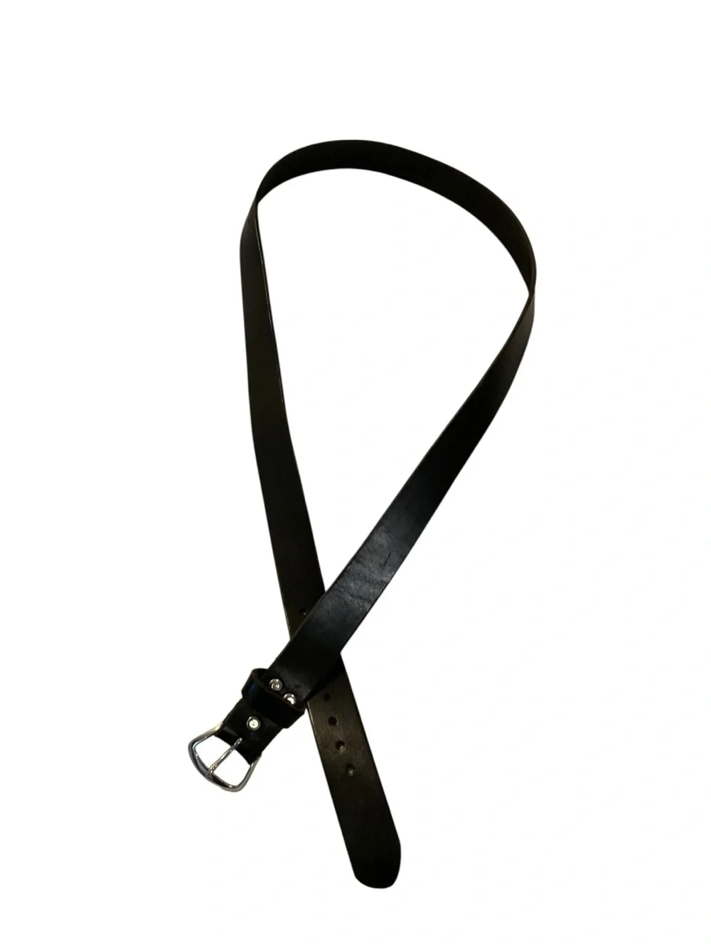 Source Unknown Black Leather Belt with Silver Buckle